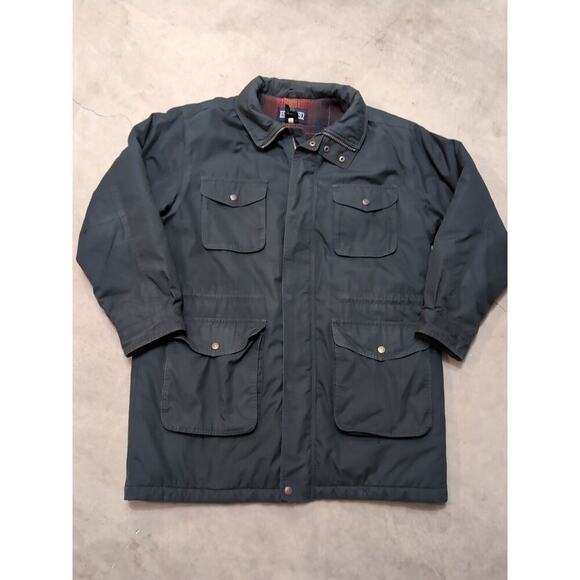 VTG Lands End Flannel Lined Chore Coat Mens L Green Full Zip Work Outdoor - Picture 1 of 10